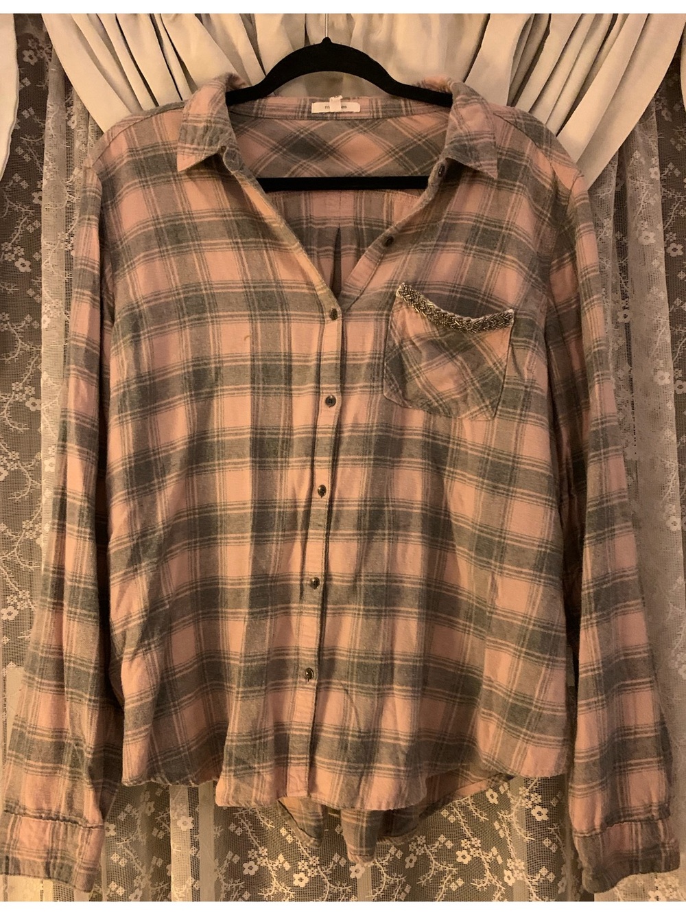 Maurices Pink and Gray Plaid Button-Down Shirt